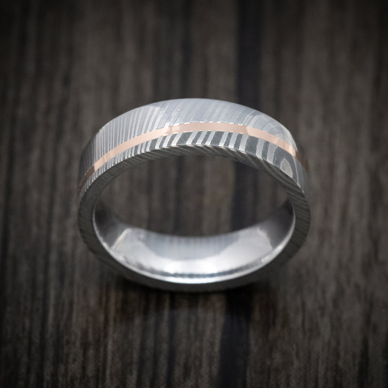 Damascus Steel Diagonal 14K Gold Men's Ring Wedding Band Custom Made