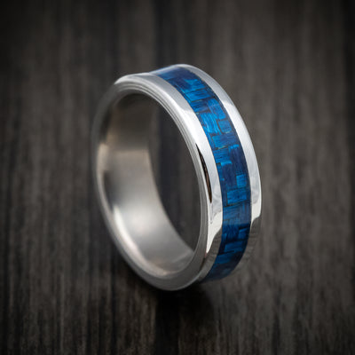 Titanium and Blue Carbon Fiber Men's Ring