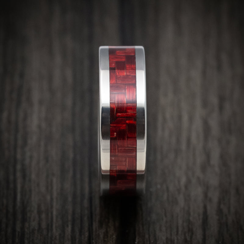 Titanium and Red Carbon Fiber Men's Ring