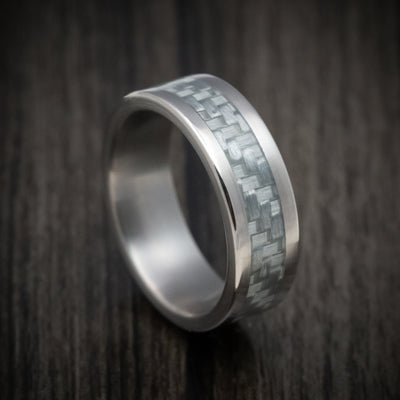 Titanium and Silver Carbon Fiber Men's Ring