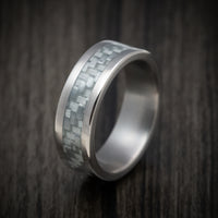 Titanium and Silver Carbon Fiber Men's Ring
