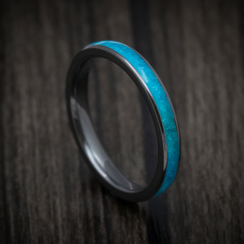 Black Zirconium and Turquoise Men's Ring Custom Made