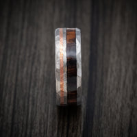 Titanium and Hardwood Men's Ring with Copper Inlay and Damascus Steel Sleeve