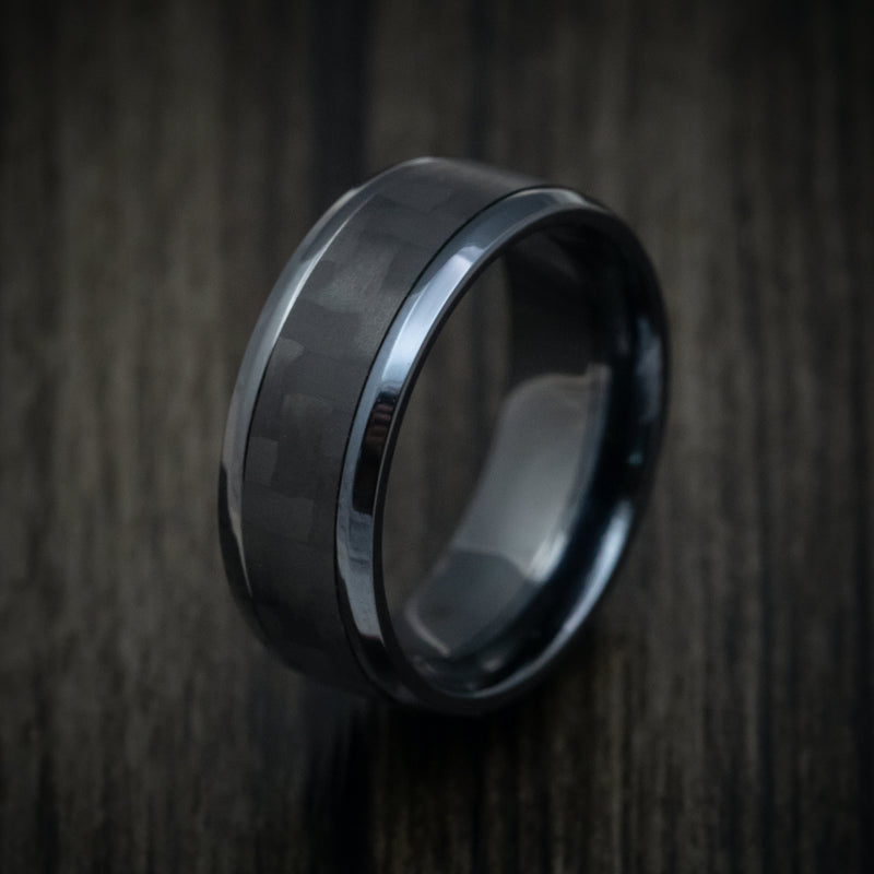 Black Titanium and Black Carbon Fiber Mens Ring | Revolution Jewelry