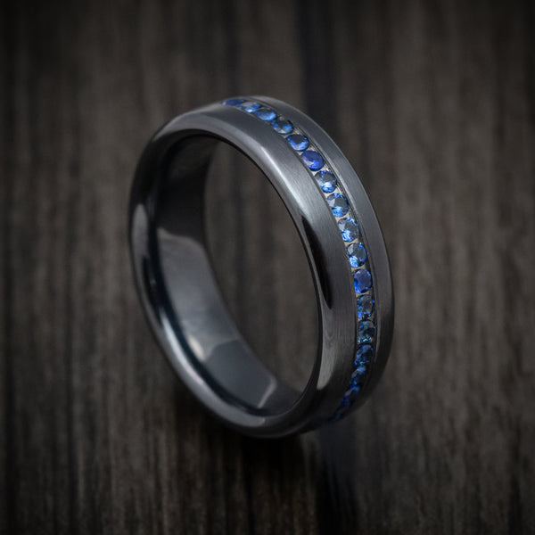 Mens Wedding Band, Brushed Wedding Band, Titanium Band, Blue popular Sapphire Band, Blue Sapphire Ring, Flat Wedding Band