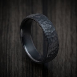 Hammered Black Titanium Mens Ring