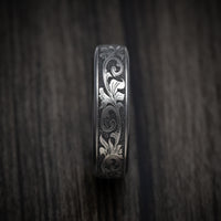 Black Titanium Vintage Floral Mens Ring