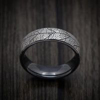 Black Titanium Leaf Pattern Mens Ring