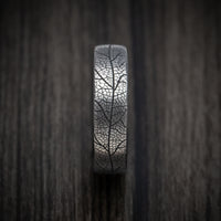 Black Titanium Leaf Pattern Mens Ring