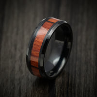 Black Tungsten Men's Ring with Mahogany Wood Inlay Custom Made Band
