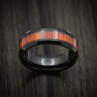 Black Tungsten Men's Ring with Mahogany Wood Inlay Custom Made Band