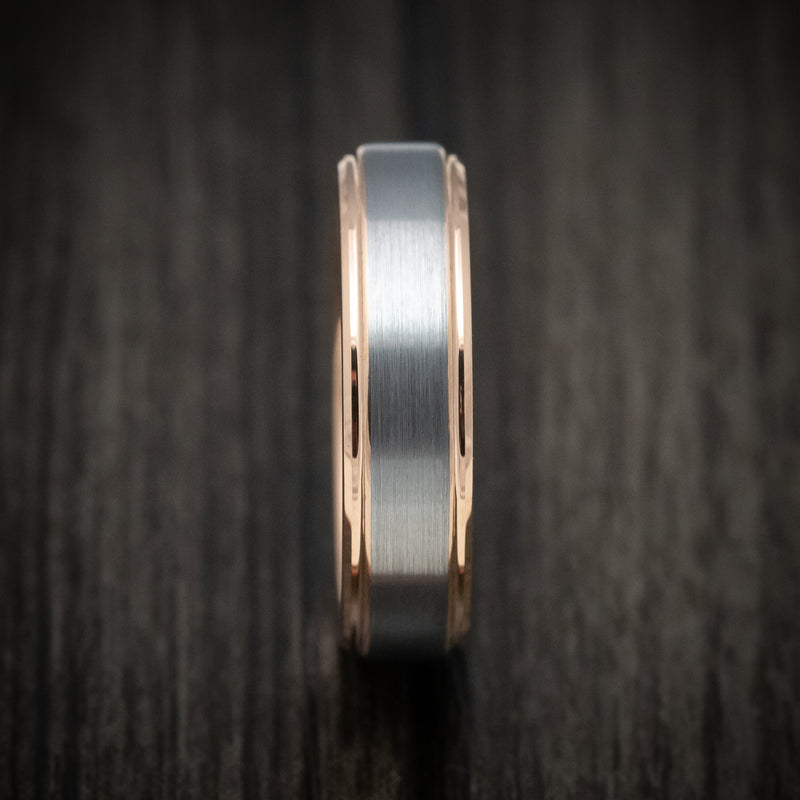 Tungsten Men's Ring with Rose Gold Tungsten Sleeve Custom Made Band