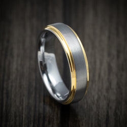 Tungsten Men's Ring with Yellow Gold Tungsten Edges Custom Made Band