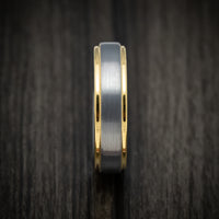 Tungsten Men's Ring with Yellow Gold Tungsten Edges Custom Made Band
