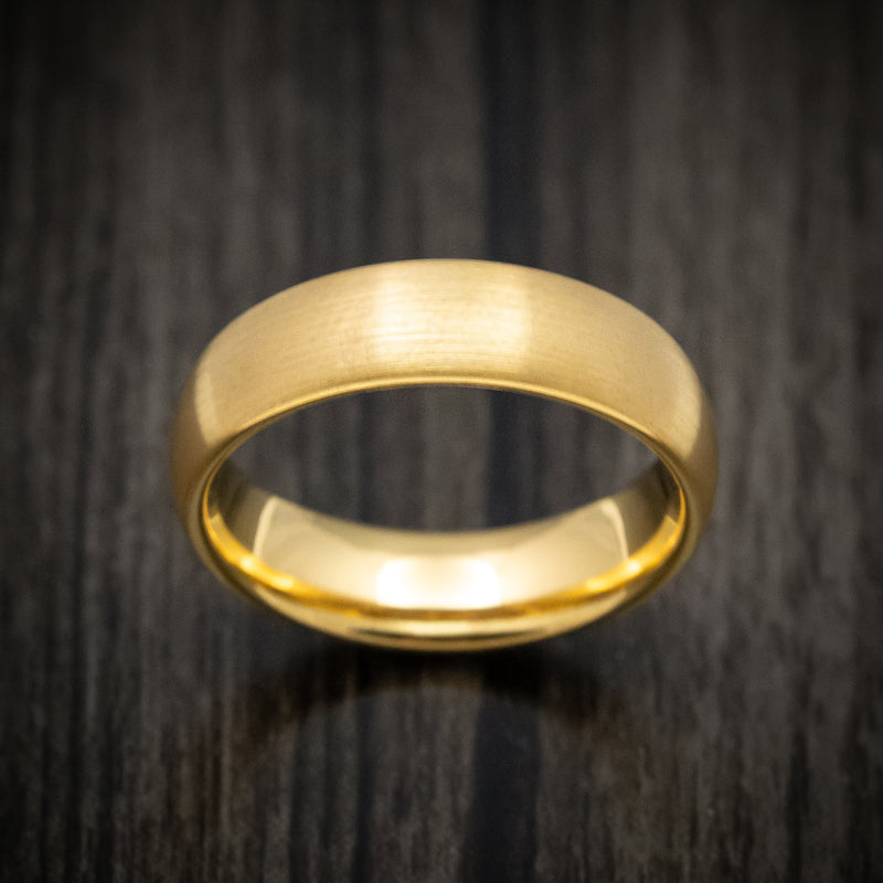 Yellow Gold Tungsten Men's Ring with Satin Finish Custom Made Band