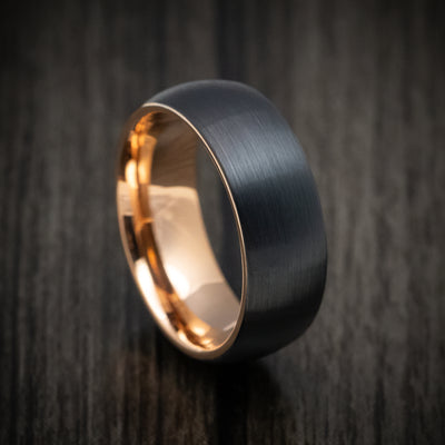 Black Tungsten Men's Ring with Golden Tungsten Sleeve Band