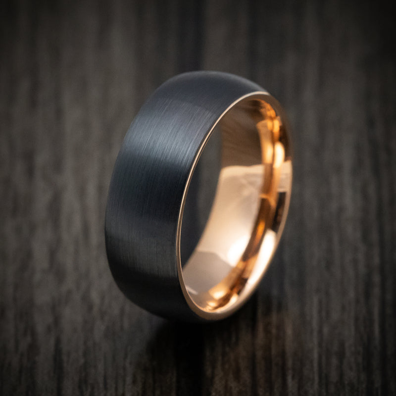 Black Tungsten Men's Ring with Rose Gold Tungsten Sleeve Custom Made Band
