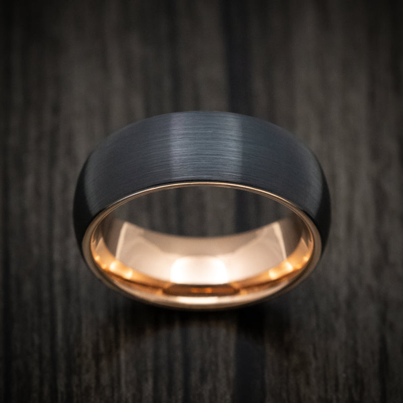 Black Tungsten Men's Ring with Rose Gold Tungsten Sleeve Custom Made Band
