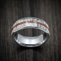 Tungsten Men's Ring with Antler and Whiskey Barrel Wood Inlays Custom Made Band