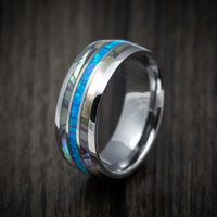 Tungsten Men's Ring with Opal and Mother of Pearl Inlays Custom Made Band