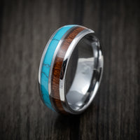 Tungsten Men's Ring with Turquoise and Koa Wood Inlays Custom Made Band