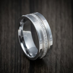 Tungsten Men's Ring with White Stones Custom Made Band