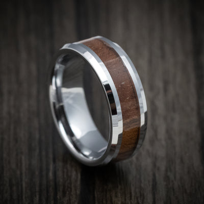 Tungsten Men's Ring with Mahogany Wood Inlay Band