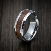 Tungsten Men's Ring with Mahogany Wood Inlay Custom Made Band