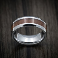 Tungsten Men's Ring with Mahogany Wood Inlay Custom Made Band