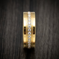 Yellow Gold Tungsten Men's Ring with White Stones Custom Made Band