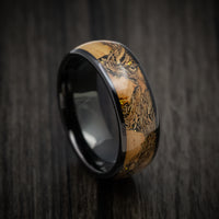 Black Tungsten Men's Ring with Cork Wood Inlay Custom Made Band