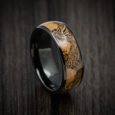 Black Tungsten Men's Ring with Cork Wood Inlay Band