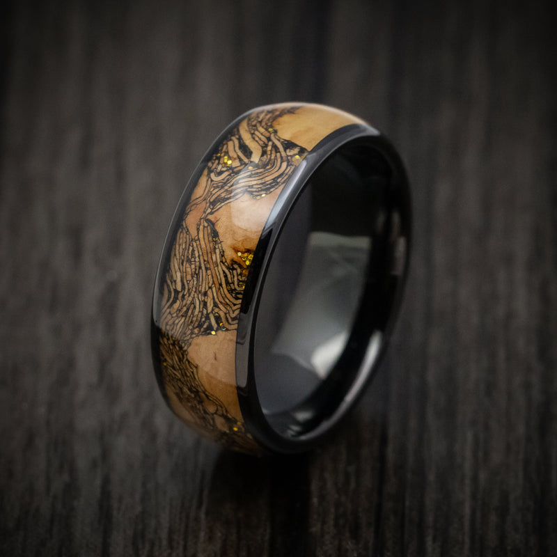 Black Tungsten Men's Ring with Cork Wood Inlay Custom Made Band