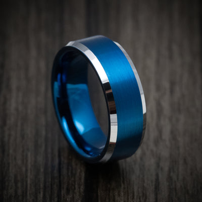 Tungsten Men's Ring with Anodized Blue Accents Band