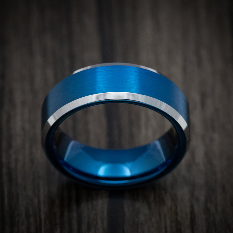 Tungsten Men's Ring with Anodized Blue Accents Custom Made Band
