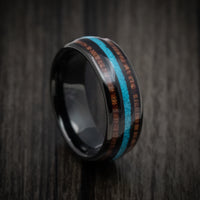 Black Tungsten Men's Ring with Turquoise and Koa Wood Inlays Custom Made Band