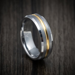 Tungsten Men's Ring with Yellow Gold Tungsten Inlay Custom Made Band