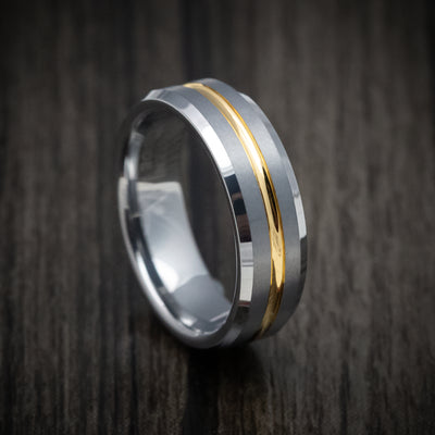 Tungsten Men's Ring with Golden Tungsten Inlay Custom Made Band