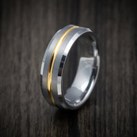 Tungsten Men's Ring with Yellow Gold Tungsten Inlay Custom Made Band