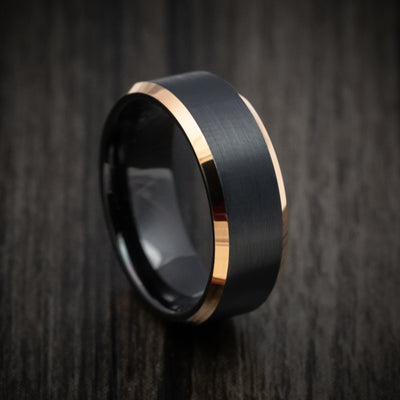 Black Tungsten Men's Ring with Golden Tungsten Edges Custom Made Band