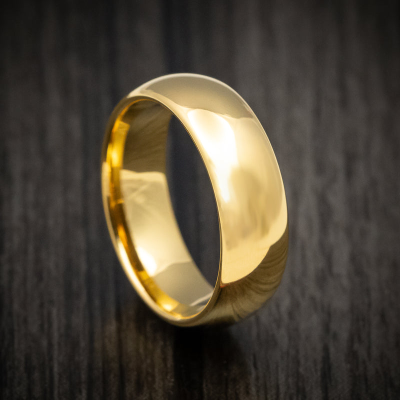 Yellow Gold Tungsten Men's Ring with Polish Finish Custom Made Band