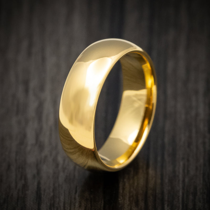 Yellow Gold Tungsten Men's Ring with Polish Finish Custom Made Band
