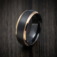 Black Tungsten Men's Ring with Yellow Gold Tungsten Edges Custom Made Band