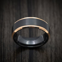 Black Tungsten Men's Ring with Yellow Gold Tungsten Edges Custom Made Band