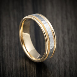 Two-tone 14K Yellow and White Gold Millgrain Wedding Men's Band