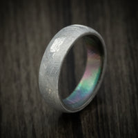 Gibeon Meteorite Men's Ring with Black Mother of Pearl Shell Sleeve