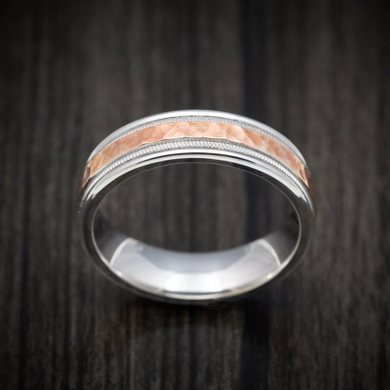 Two-tone 14K Rose and White Gold Millgrain Wedding Men's Band