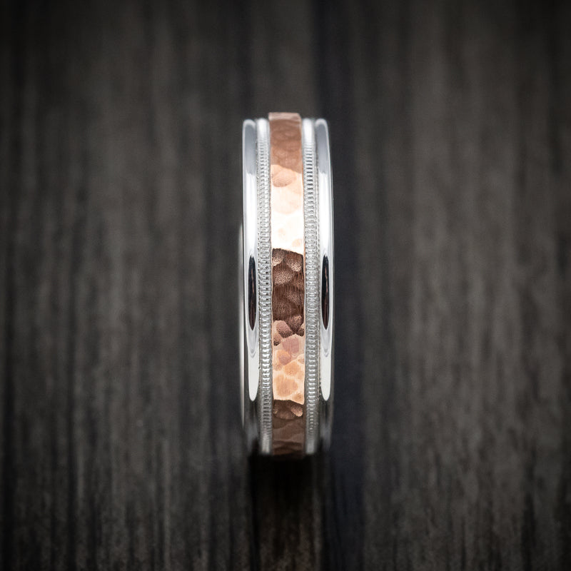 Two-tone 14K Rose and White Gold Millgrain Wedding Men's Band