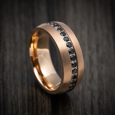 Golden Tungsten Men's Ring with Black Stones Band