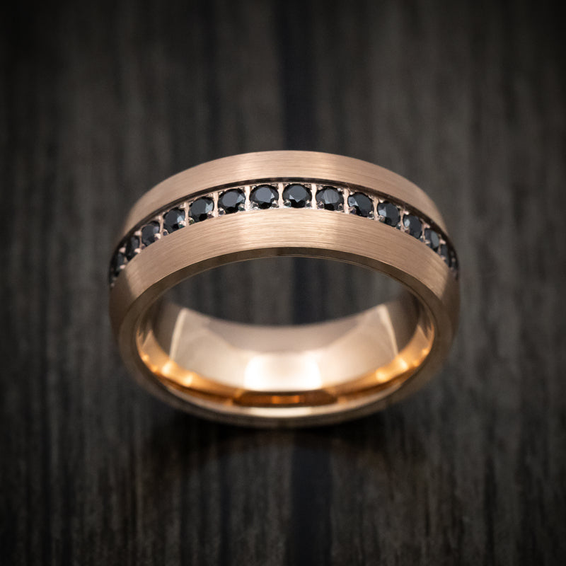 Rose Gold Tungsten Men's Ring with Black Stones Custom Made Band